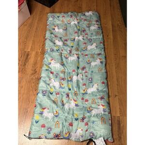 OLIVET CRCKT kids standard size sleeping bag unicorns rainbows 64" X 30" 50F EUC
